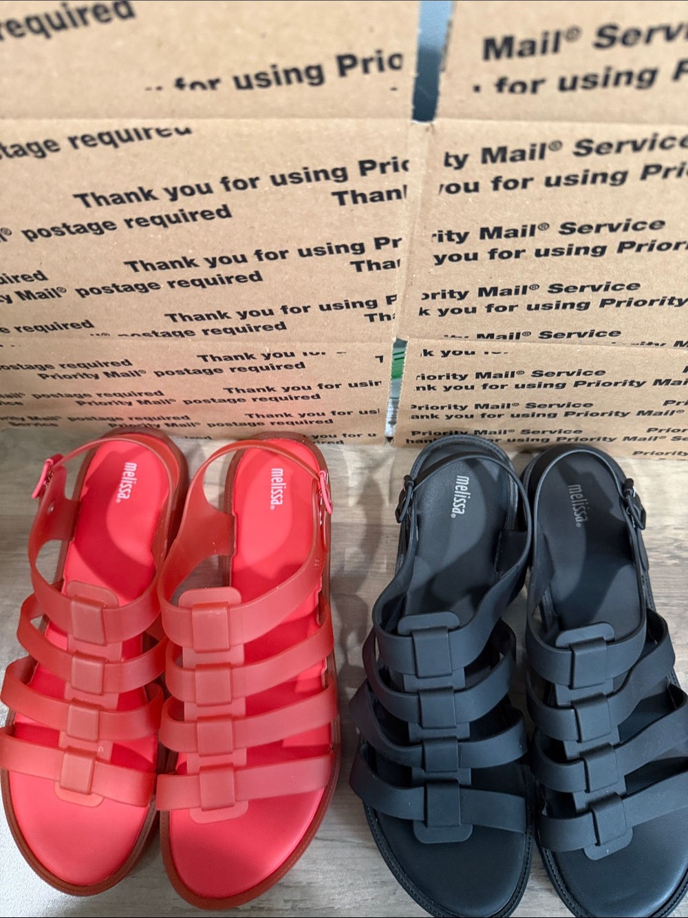Melissa Strappy Jelly Sandals in Red and Black both are size W 13, M 11 unisex